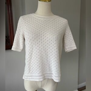 Loft 100% Cotton Short Sleeve Knit Tee Crochet Natural Material Summer